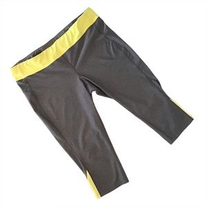 Xersion Grey/Yellow Fitted Cropped Yoga Pants, XL
